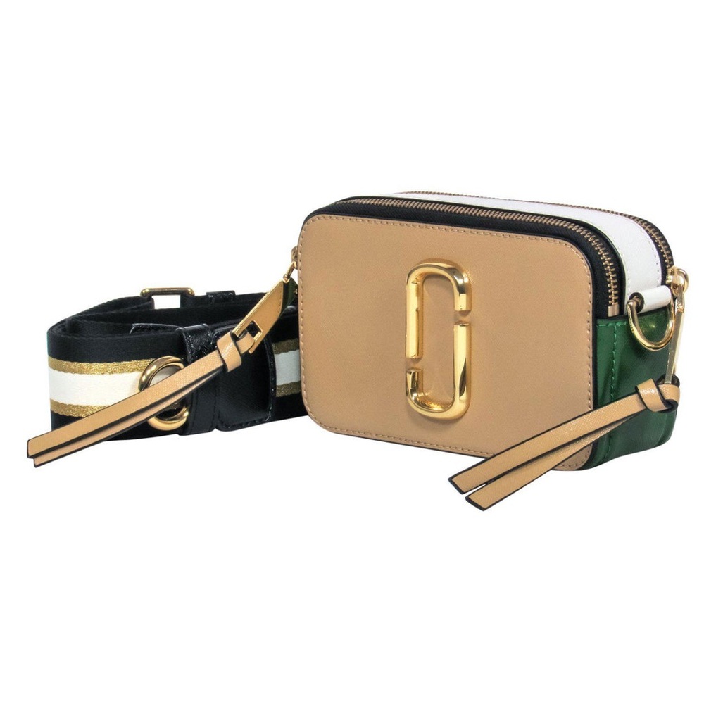 Authentic MARC JACOBS The Snapshot Leather Crossbody Bag Sandcastle/Green